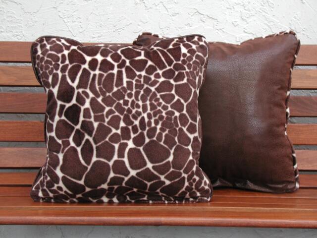 Giraffe Pillows, Exotic Pillows With Trim, Animal Print Pillows, Brown Leather Pillow, Luxury Toss Lumbar Pillow - image 1