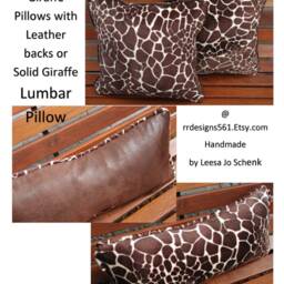 Giraffe Pillows, Exotic Pillows With Trim, Animal Print Pillows, Brown Leather Pillow, Luxury Toss Lumbar Pillow - thumbnail 2