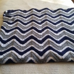 Crochet Adult Blanket in Yankee's Colors, Unisex Adult Blanket, Blue, White, & Grey. Twin Size Blanket. Ready To Ship. Free Shipping - thumbnail 3