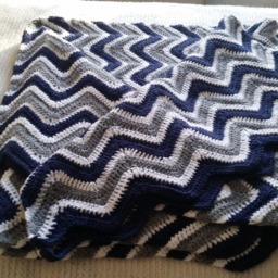Crochet Adult Blanket in Yankee's Colors, Unisex Adult Blanket, Blue, White, & Grey. Twin Size Blanket. Ready To Ship. Free Shipping - thumbnail 4
