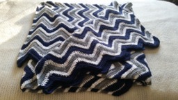 Crochet Adult Blanket in Yankee's Colors, Unisex Adult Blanket, Blue, White, & Grey. Twin Size Blanket. Ready To Ship. Free Shipping