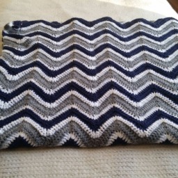 Crochet Adult Blanket in Yankee's Colors, Unisex Adult Blanket, Blue, White, & Grey. Twin Size Blanket. Ready To Ship. Free Shipping - thumbnail 2