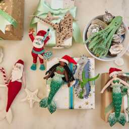 Christmas Mermaid Ornament - Brown, Hand Felted Holiday Siren Charm, Handmade Whimsical Decor - thumbnail 3