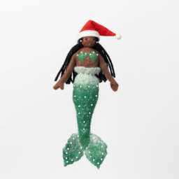 Christmas Mermaid Ornament - Brown, Hand Felted Holiday Siren Charm, Handmade Whimsical Decor - thumbnail 2