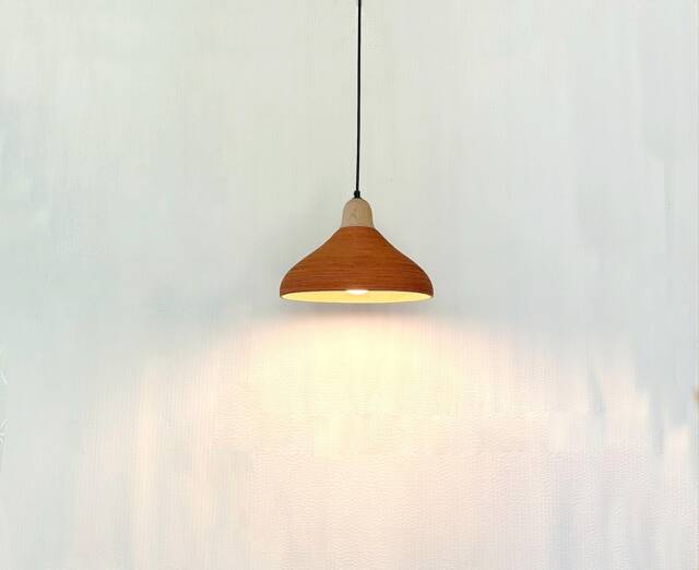 Handmade Terracotta Pendant Light Carved Ceramic Shade, Wood Canopy - image 1