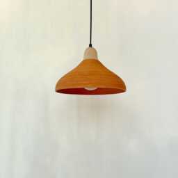 Handmade Terracotta Pendant Light Carved Ceramic Shade, Wood Canopy - thumbnail 2