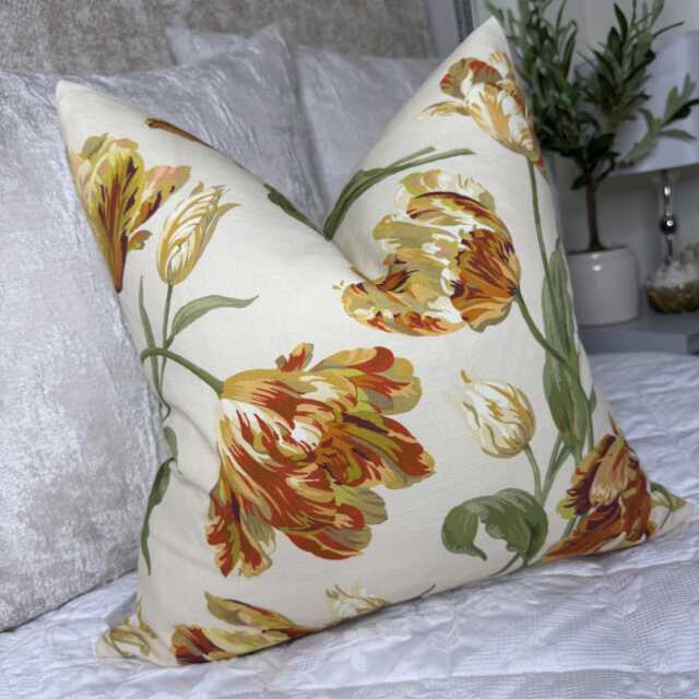 Country Style Decorative Pillow Cover With Flowers - Handmade Cushion Sanderson Fabric - image 1