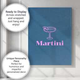 Minimalist Neon Martini Cocktail Glass Bar Illustration Canvas Wall Art Print Decor Picture Ready To Hang - thumbnail 3
