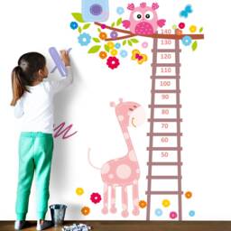 Growth Chart Wall Decal For Girls Room, Height Vinyl Stickers, Nursery Owl Giraffe Decor - thumbnail 2