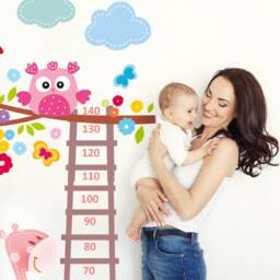 Growth Chart Wall Decal For Girls Room, Height Vinyl Stickers, Nursery Owl Giraffe Decor - thumbnail 3