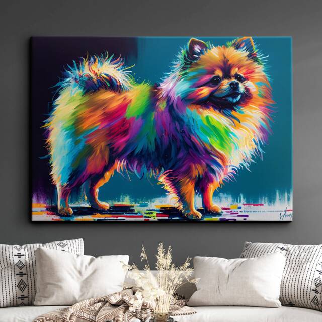 Colorful Pomeranian Dog Pet Abstract Modern Oil Painting Wall Art, Framed Canvas Poster Print, Home Kitchen Office Room Decor, Gifts - image 1