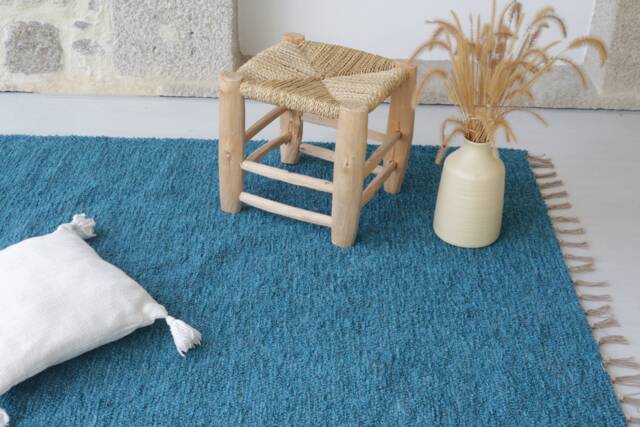 Large Handwoven Teal Blue Rug 140x200 cm, Living Room Rug, Area Soft Chunky Washable Sustainable Bedroom Boho - image 1