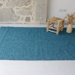 Large Handwoven Teal Blue Rug 140x200 cm, Living Room Rug, Area Soft Chunky Washable Sustainable Bedroom Boho - thumbnail 2