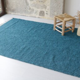 Large Handwoven Teal Blue Rug 140x200 cm, Living Room Rug, Area Soft Chunky Washable Sustainable Bedroom Boho - thumbnail 3
