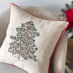 Pine Tree Christmas Pillow Covers, New Year Snowflakes Embroidered Beige Throw For Home Decoration 18x18 - thumbnail 2