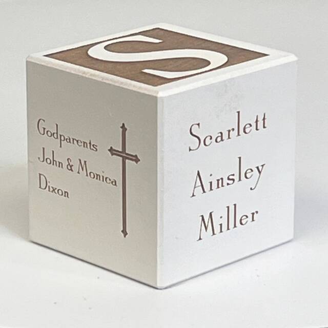Personalized Baptism Block Hand-Painted Maple Godparent Gift - image 1