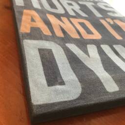 "Workout Room Upcycled T Shirt Wall Decor ""Everything Hurts & I'm Dying" - thumbnail 2