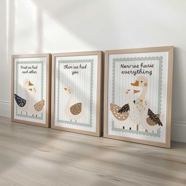 Goose Family Set Of 3 Prints, First We Had Each Other Posters, Neutral Decor Wall Art Gift For Nursery, Bedroom Or Playroom, Optional Frame - image 1