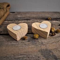 Handmade Tea Light Heart Shape Holder Set Of 2, Wooden Candle Holder, Anniversary Gifts , Home Decor - thumbnail 2