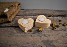 Handmade Tea Light Heart Shape Holder Set Of 2, Wooden Candle Holder, Anniversary Gifts , Home Decor - thumbnail 1