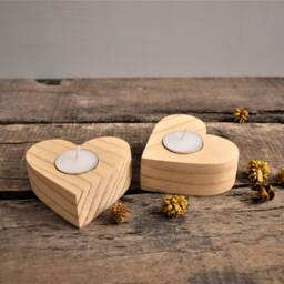 Handmade Tea Light Heart Shape Holder Set Of 2, Wooden Candle Holder, Anniversary Gifts , Home Decor - thumbnail 3