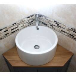 Grey Painted Corner Bathroom Vanity - Oak Top, Ceramic Basin - thumbnail 3