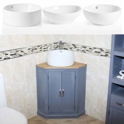 Grey Painted Corner Bathroom Vanity - Oak Top, Ceramic Basin - thumbnail 2