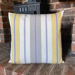 724. Handmade Iliv Yellow Grey Stripes Cushion Cover, 20x20 - thumbnail 2