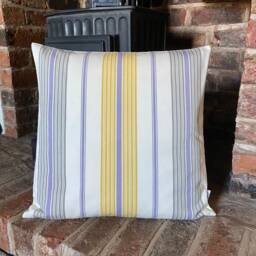 724. Handmade Iliv Yellow Grey Stripes Cushion Cover, 20x20 - thumbnail 1
