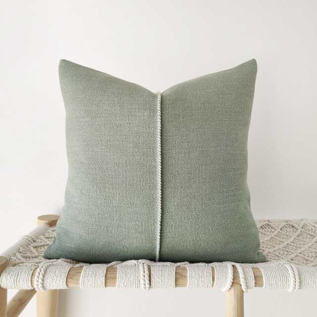 Sage Green Linen Pillow Cover - Textured Throw With Hand-stitched Detail - image 1