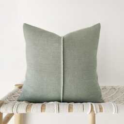 Sage Green Linen Pillow Cover - Textured Throw With Hand-stitched Detail - thumbnail 1