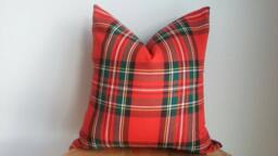 Designer Stewart Check Tartan Plaid Pillow Cover Red Green White Lodge Cabin Cushion Throw Euro Sham Lumbar Holiday Christmas