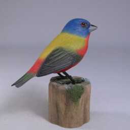 Painted Bunting Hand Carved Wooden Bird - thumbnail 2
