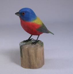 Painted Bunting Hand Carved Wooden Bird