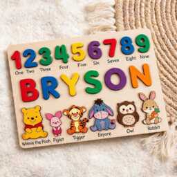 Personalized Winnie The Pooh Wooden Name Puzzle, Custom Baby Gifts Puzzle With Numbers, Geometry Shapes, First Birthday Gift - thumbnail 2