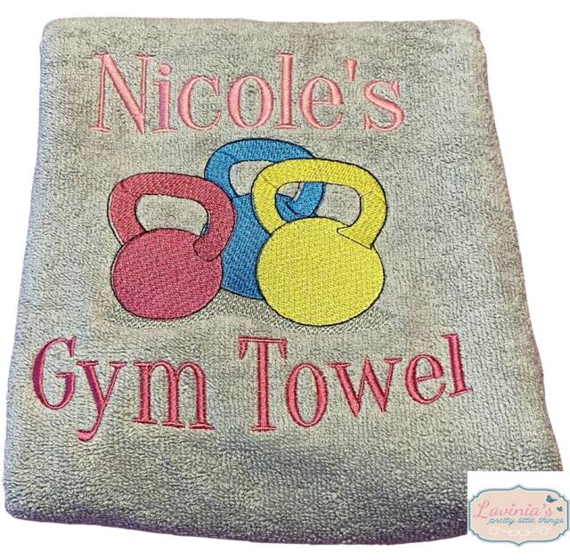 Womens Kettlebell Personalised Towel, Embroidered Kettlebells Gym Custom Name Design Name, Gifts - image 1