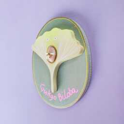 Botanical Wall Sculpture - Ginkgo Biloba - Wooden Plant Art & Pink Opal Stone, Poetic Talisman One-Of-A-Kind Piece Inspired By Nature - thumbnail 3