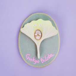 Botanical Wall Sculpture - Ginkgo Biloba - Wooden Plant Art & Pink Opal Stone, Poetic Talisman One-Of-A-Kind Piece Inspired By Nature - thumbnail 2