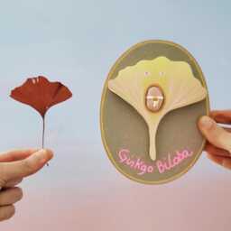 Botanical Wall Sculpture - Ginkgo Biloba - Wooden Plant Art & Pink Opal Stone, Poetic Talisman One-Of-A-Kind Piece Inspired By Nature