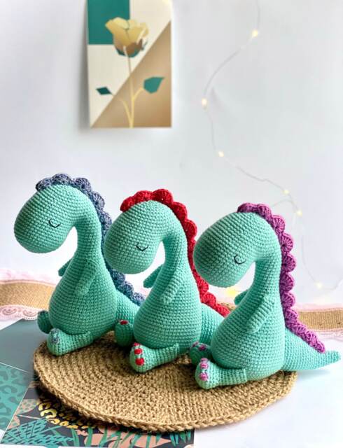 Crochet Dino Plush, Amigurumi Dinosaur Stuffie, Organic Baby Toy, Baby Shower Gift - image 1