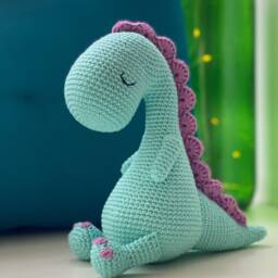 Crochet Dino Plush, Amigurumi Dinosaur Stuffie, Organic Baby Toy, Baby Shower Gift - thumbnail 2