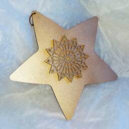 Gold Hand-Painted Wooden Star, Glittery 12-Point Wall Art - 35cm - thumbnail 3