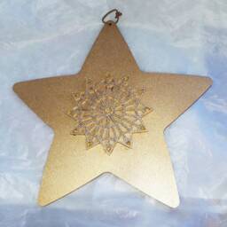 Gold Hand-Painted Wooden Star, Glittery 12-Point Wall Art - 35cm - thumbnail 2