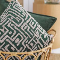 Emerald Green Tufted Pillow Cover Geometric Jacquard, 18x18 Decorative Cushion - thumbnail 3