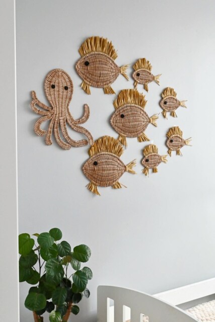 Wicker Marine Animal Wall Decor, Ocean Inspired Bathroom Tropical Art - image 1
