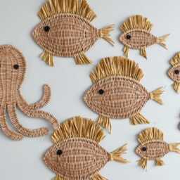 Wicker Marine Animal Wall Decor, Ocean Inspired Bathroom Tropical Art - thumbnail 3