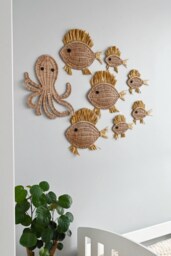Wicker Marine Animal Wall Decor, Ocean Inspired Bathroom Tropical Art - thumbnail 1