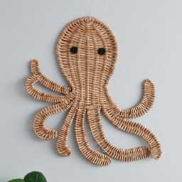 Wicker Marine Animal Wall Decor, Ocean Inspired Bathroom Tropical Art - thumbnail 2