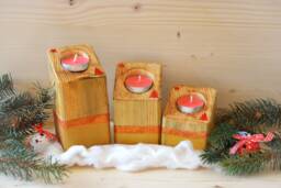 "Set Of 3 Wooden Rustic/Minimal Style ""Shiny Xmas"