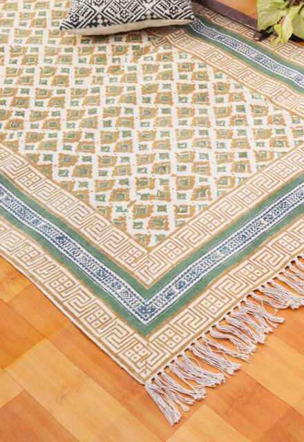 5x8 Block Printed Cotton Rug, Geometric Kilim Boho Style - image 1
